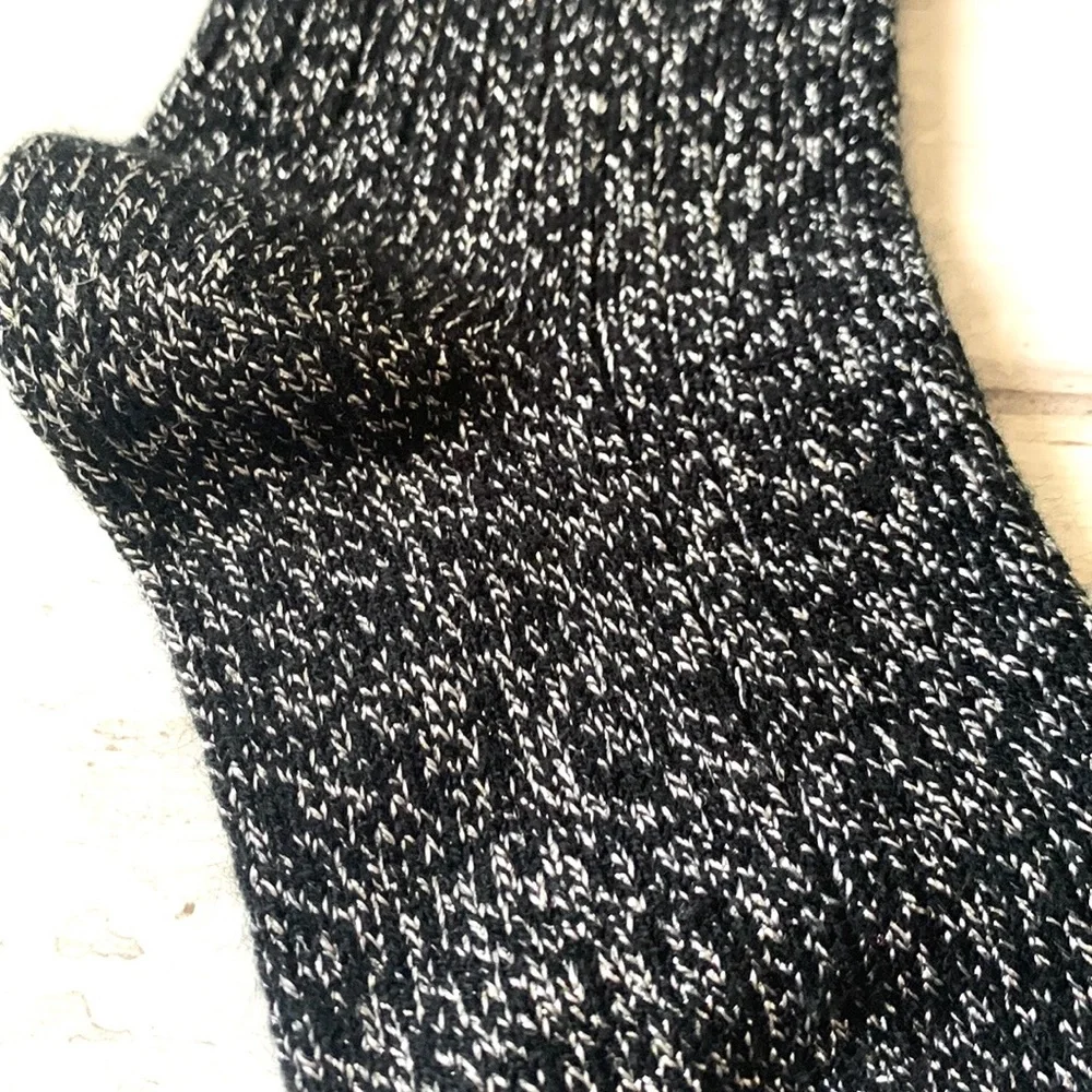 Girls Thick Knit Crew Socks Black Silver Marled Print Big Kids Ages 7-12yrs